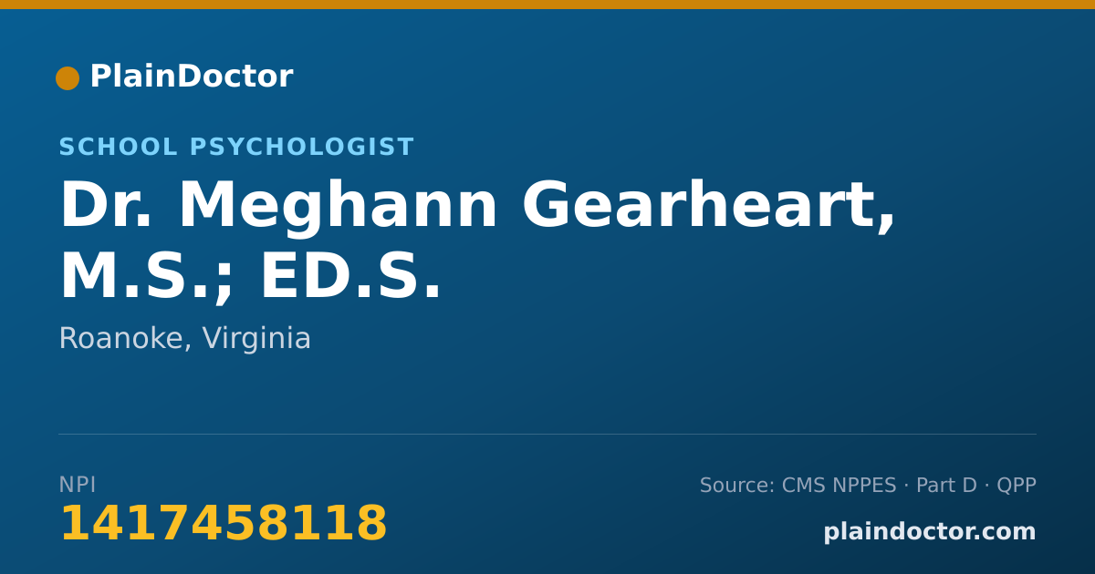 Shareable card for Meghann Gearheart, M.S.; ED.S. - School Psychologist, Roanoke, VA