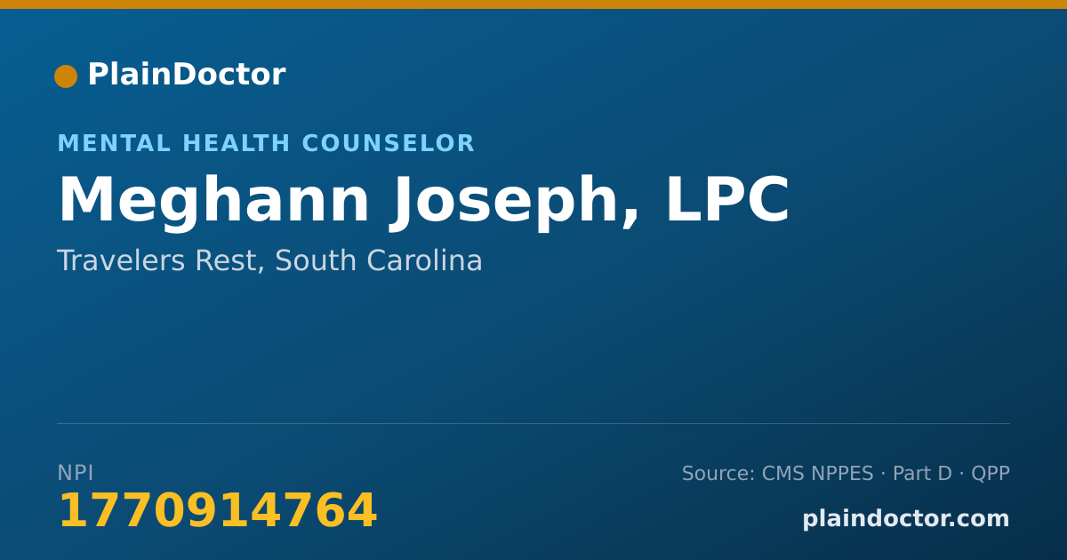 Shareable card for Meghann Joseph, LPC - Mental Health Counselor, Travelers Rest, SC
