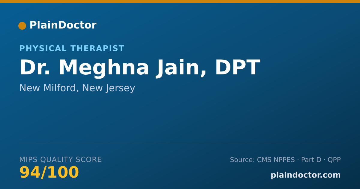 Shareable card for Meghna Jain, DPT - Physical Therapist, New Milford, NJ
