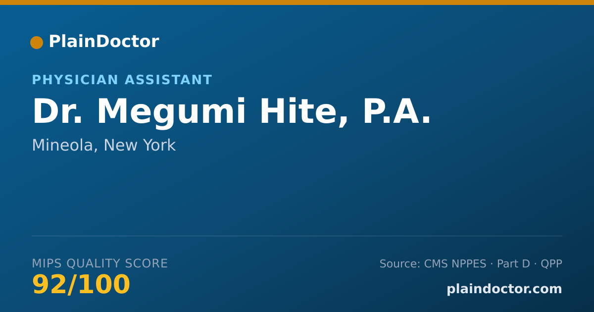 Shareable card for Megumi Hite, P.A. - Physician Assistant, Mineola, NY