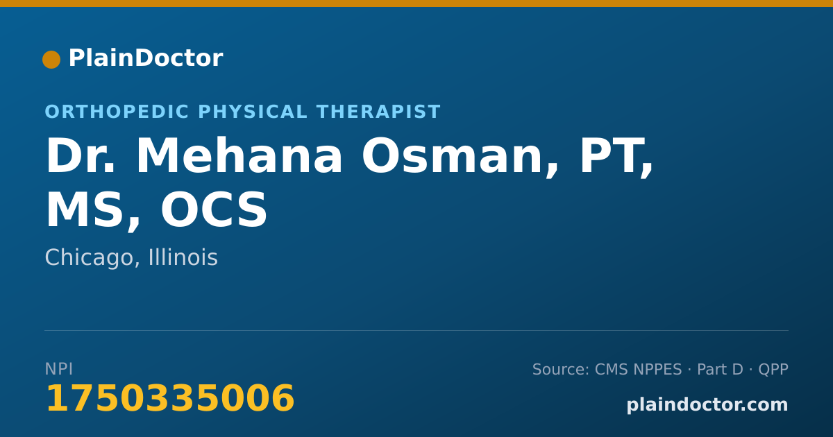 Shareable card for Mehana Osman, PT, MS, OCS - Orthopedic Physical Therapist, Chicago, IL