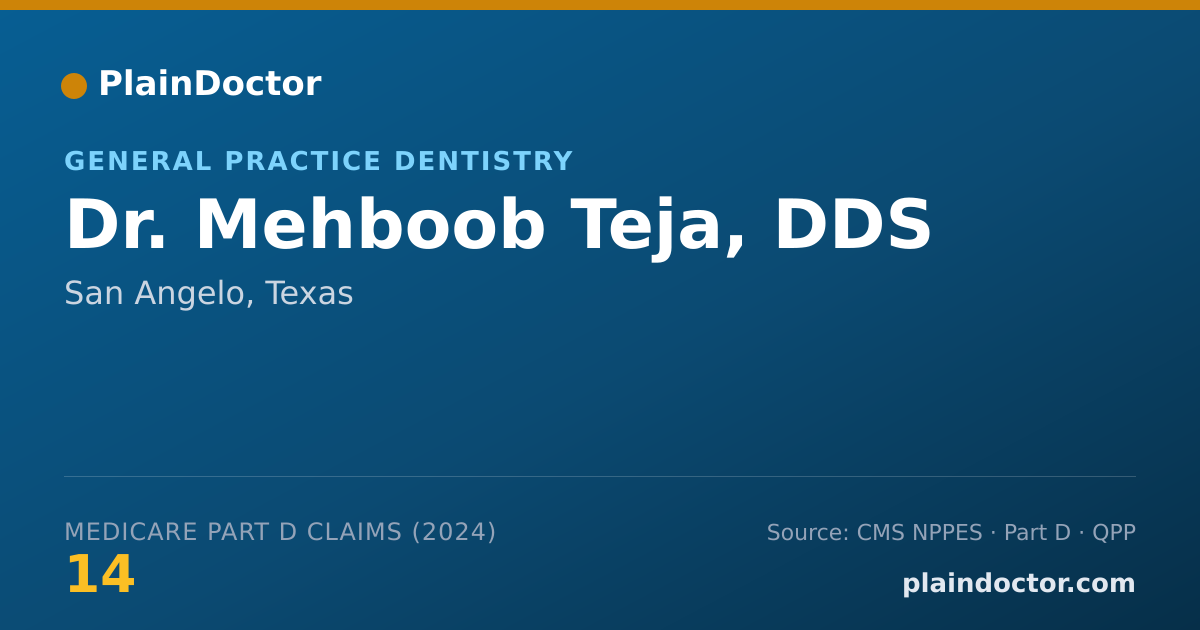 Shareable card for Mehboob Teja, DDS - General Practice Dentistry, San Angelo, TX