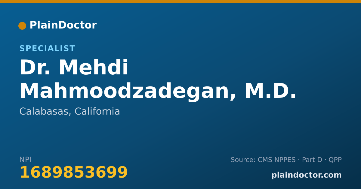 Shareable card for Mehdi Mahmoodzadegan, M.D. - Specialist, Calabasas, CA
