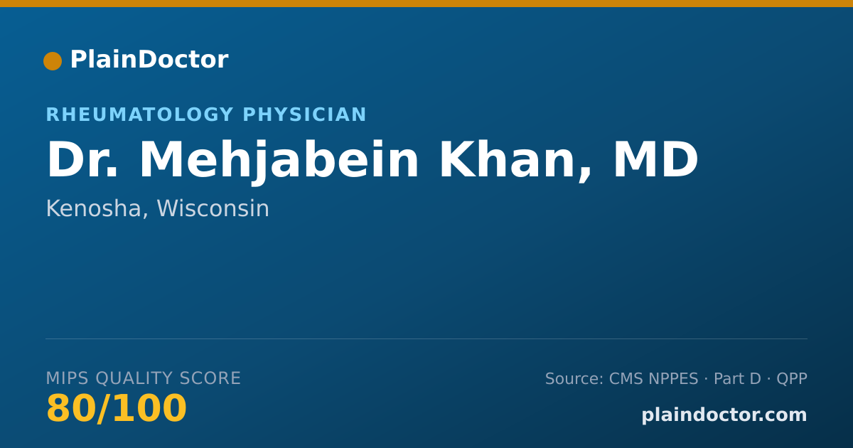 Shareable card for Mehjabein Khan, MD - Rheumatology Physician, Kenosha, WI
