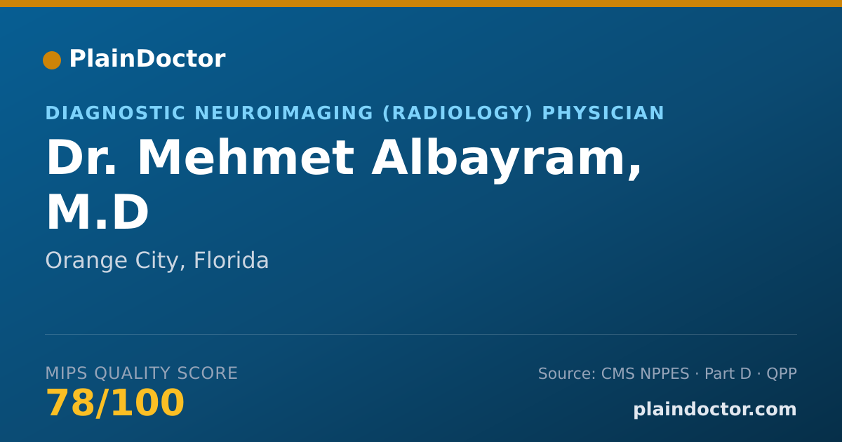 Shareable card for Mehmet Albayram, M.D - Diagnostic Neuroimaging (Radiology) Physician, Orange City, FL