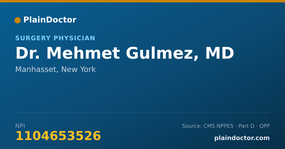 Shareable card for Mehmet Gulmez, MD - Surgery Physician, Manhasset, NY