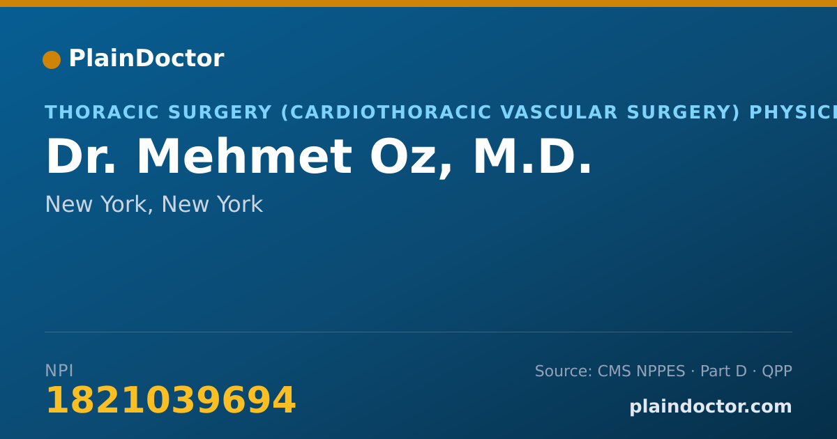 Shareable card for Mehmet Oz, M.D. - Thoracic Surgery (Cardiothoracic Vascular Surgery) Physician, New York, NY