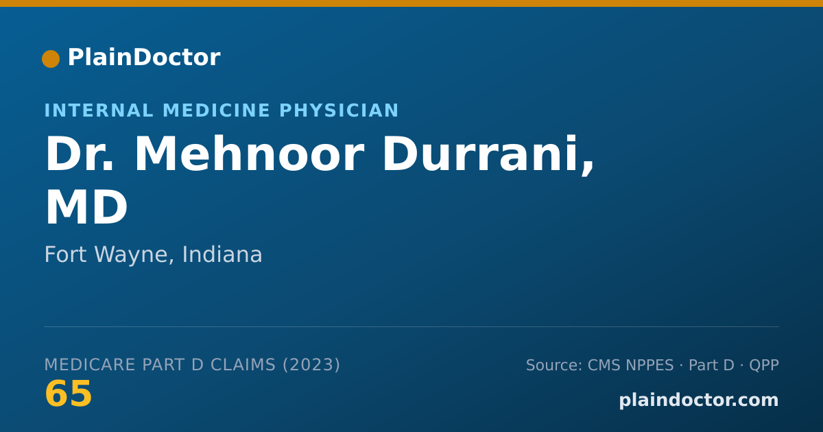 Shareable card for Mehnoor Durrani, MD - Internal Medicine Physician, Fort Wayne, IN