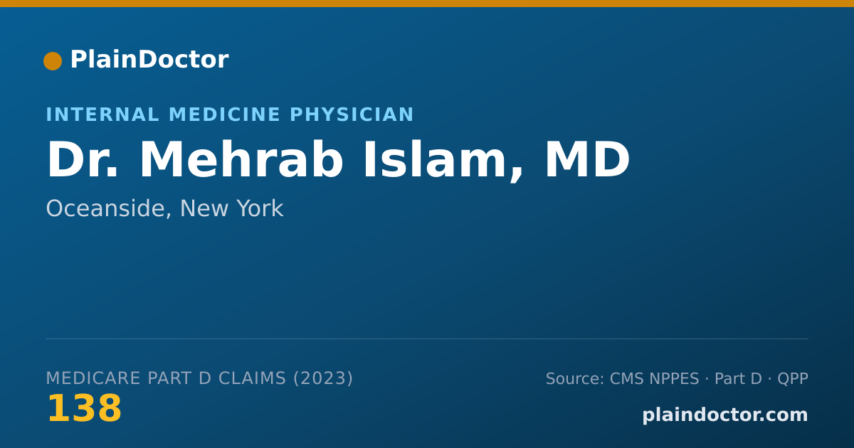 Shareable card for Mehrab Islam, MD - Internal Medicine Physician, Oceanside, NY