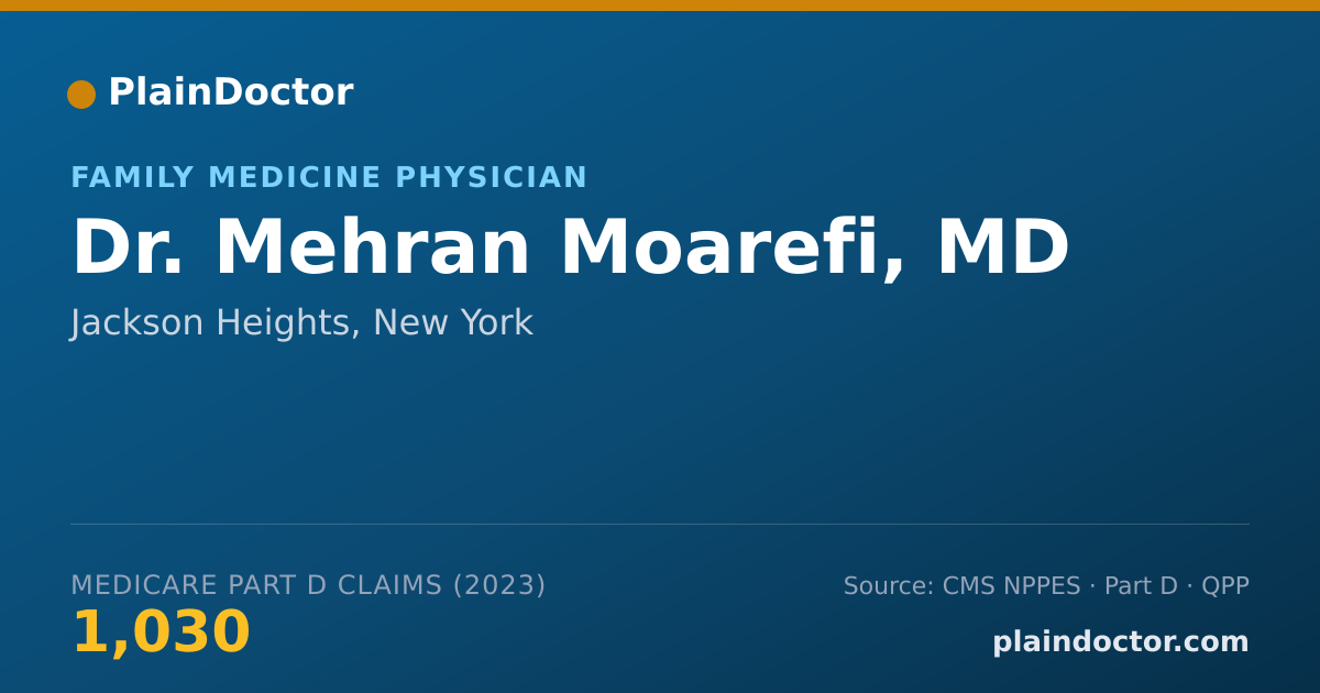 Shareable card for Mehran Moarefi, MD - Family Medicine Physician, Jackson Heights, NY