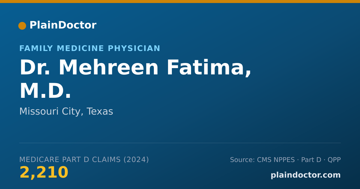 Shareable card for Mehreen Fatima, M.D. - Family Medicine Physician, Missouri City, TX