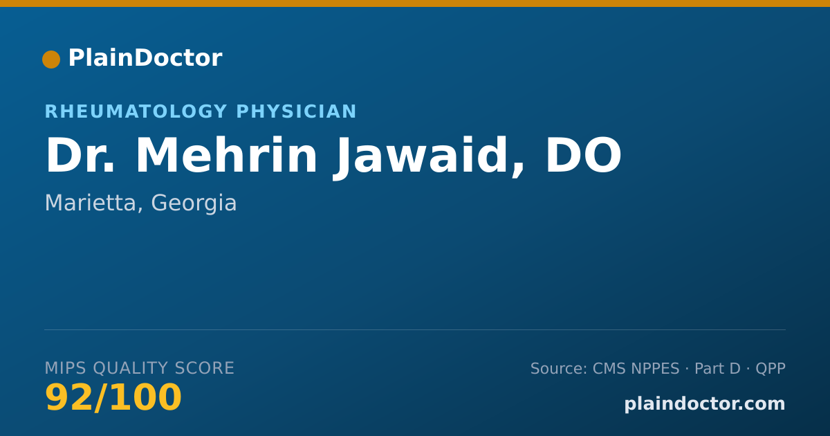 Shareable card for Mehrin Jawaid, DO - Rheumatology Physician, Marietta, GA