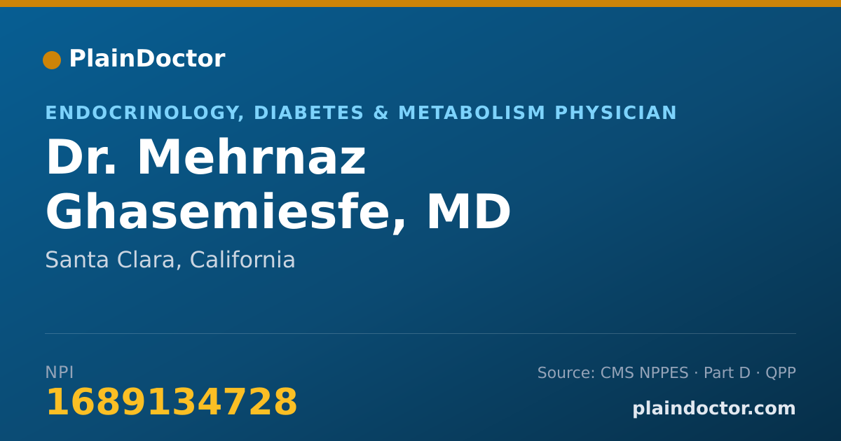 Shareable card for Mehrnaz Ghasemiesfe, MD - Endocrinology, Diabetes & Metabolism Physician, Santa Clara, CA