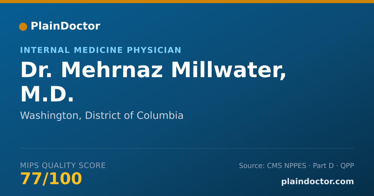 Shareable card for Mehrnaz Millwater, M.D. - Internal Medicine Physician, Washington, DC