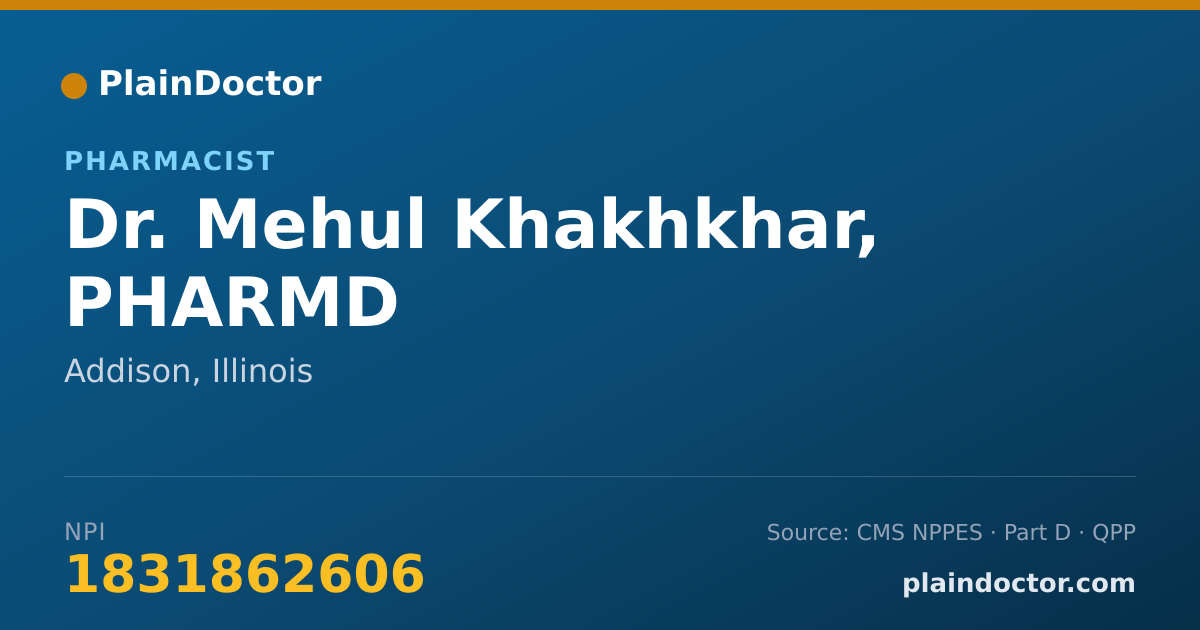 Shareable card for Mehul Khakhkhar, PHARMD - Pharmacist, Addison, IL