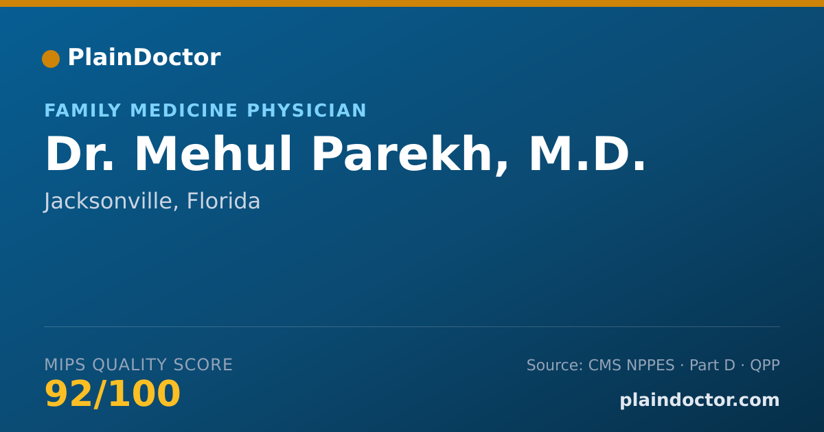 Shareable card for Mehul Parekh, M.D. - Family Medicine Physician, Jacksonville, FL