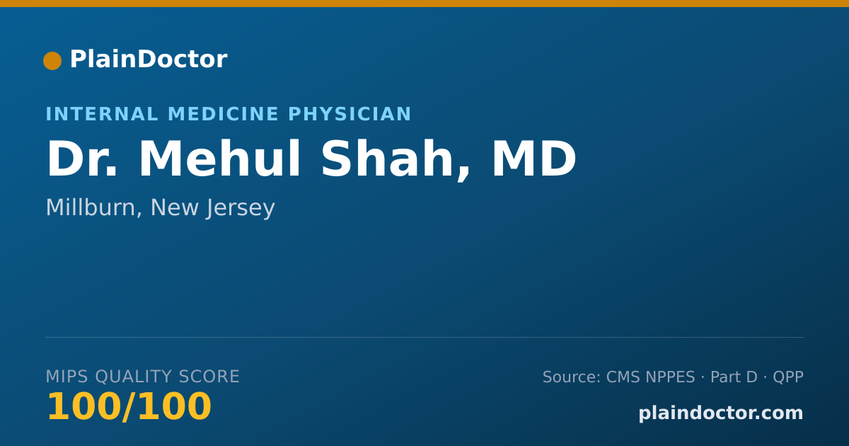 Shareable card for Mehul Shah, MD - Internal Medicine Physician, Millburn, NJ