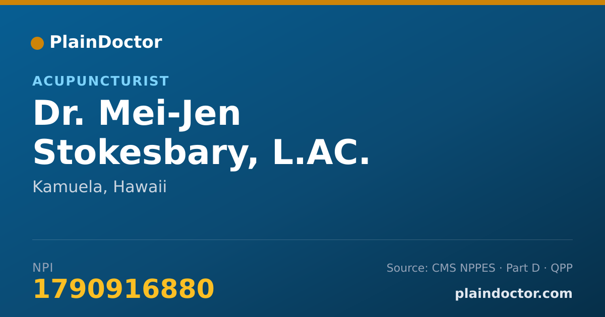 Shareable card for Mei-Jen Stokesbary, L.AC. - Acupuncturist, Kamuela, HI