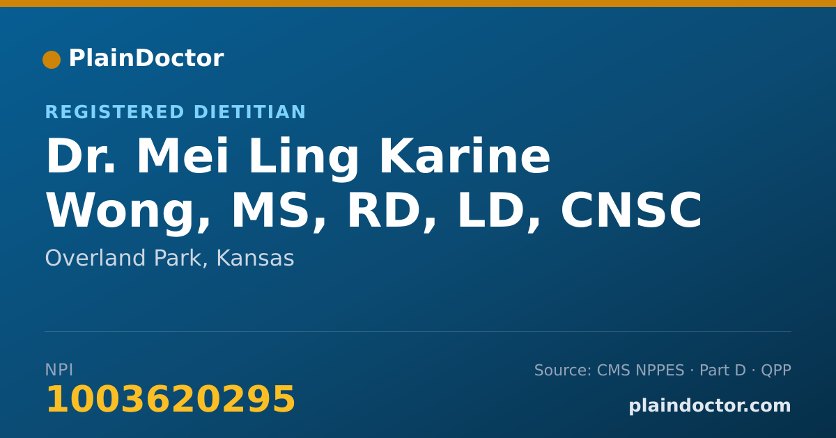 Shareable card for Mei Ling Karine Wong, MS, RD, LD, CNSC - Registered Dietitian, Overland Park, KS