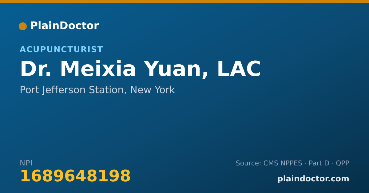 Shareable card for Meixia Yuan, LAC - Acupuncturist, Port Jefferson Station, NY