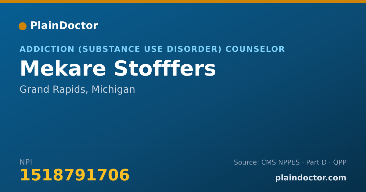 Shareable card for Mekare Stofffers - Addiction (Substance Use Disorder) Counselor, Grand Rapids, MI