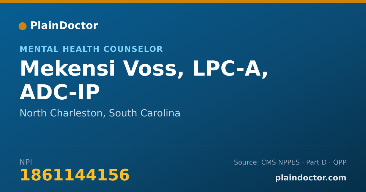 Shareable card for Mekensi Voss, LPC-A, ADC-IP - Mental Health Counselor, North Charleston, SC