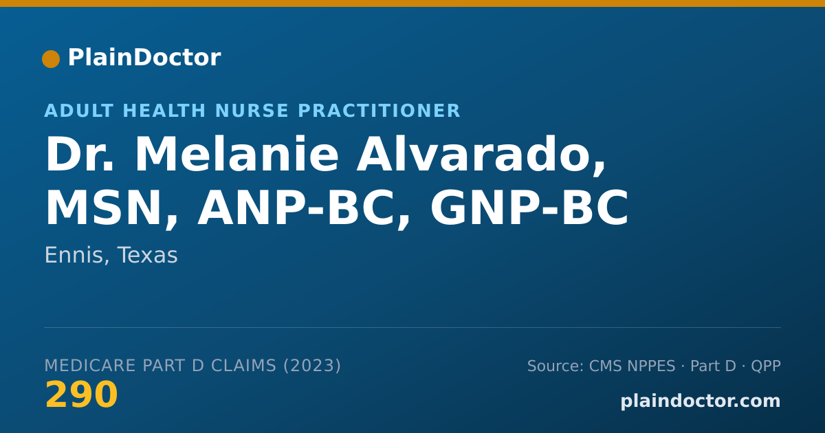 Shareable card for Melanie Alvarado, MSN, ANP-BC, GNP-BC - Adult Health Nurse Practitioner, Ennis, TX