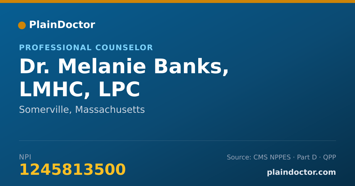 Shareable card for Melanie Banks, LMHC, LPC - Professional Counselor, Somerville, MA