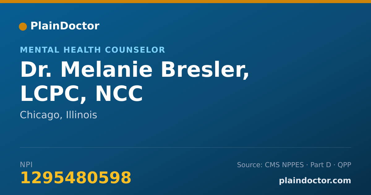 Shareable card for Melanie Bresler, LCPC, NCC - Mental Health Counselor, Chicago, IL
