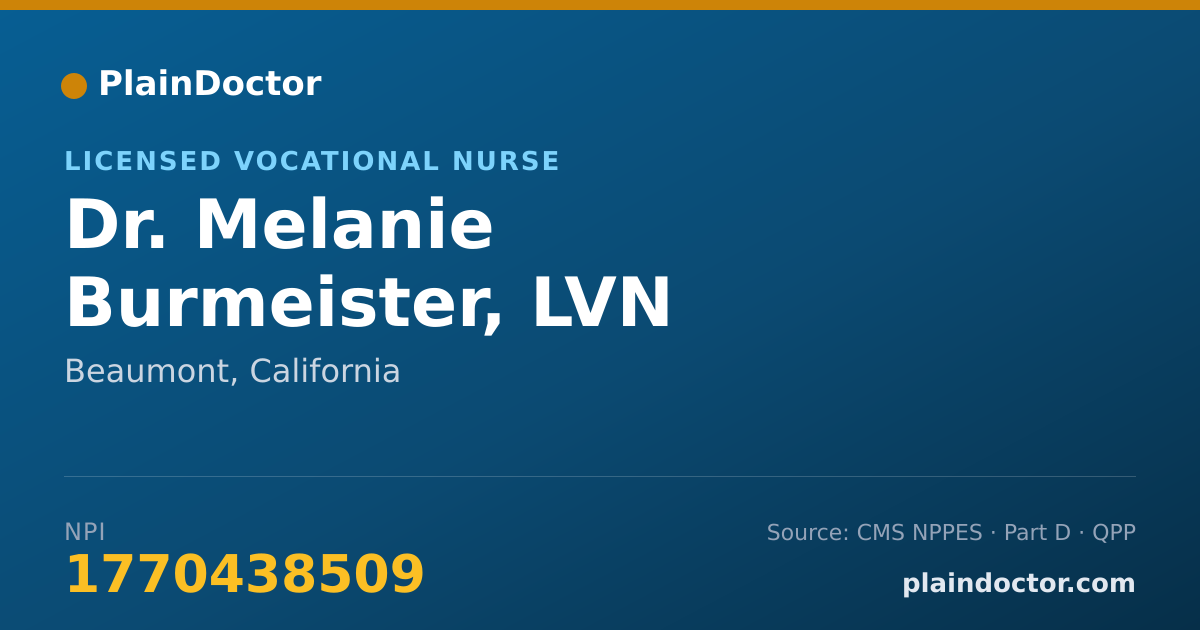 Shareable card for Melanie Burmeister, LVN - Licensed Vocational Nurse, Beaumont, CA