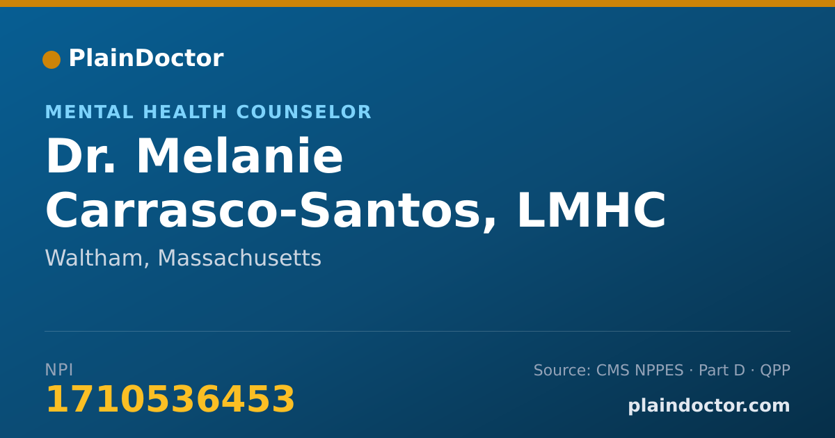 Shareable card for Melanie Carrasco-Santos, LMHC - Mental Health Counselor, Waltham, MA