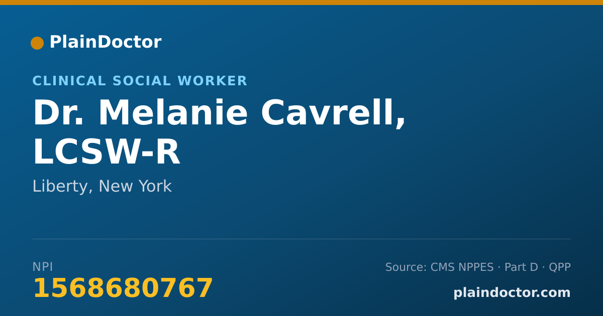 Shareable card for Melanie Cavrell, LCSW-R - Clinical Social Worker, Liberty, NY