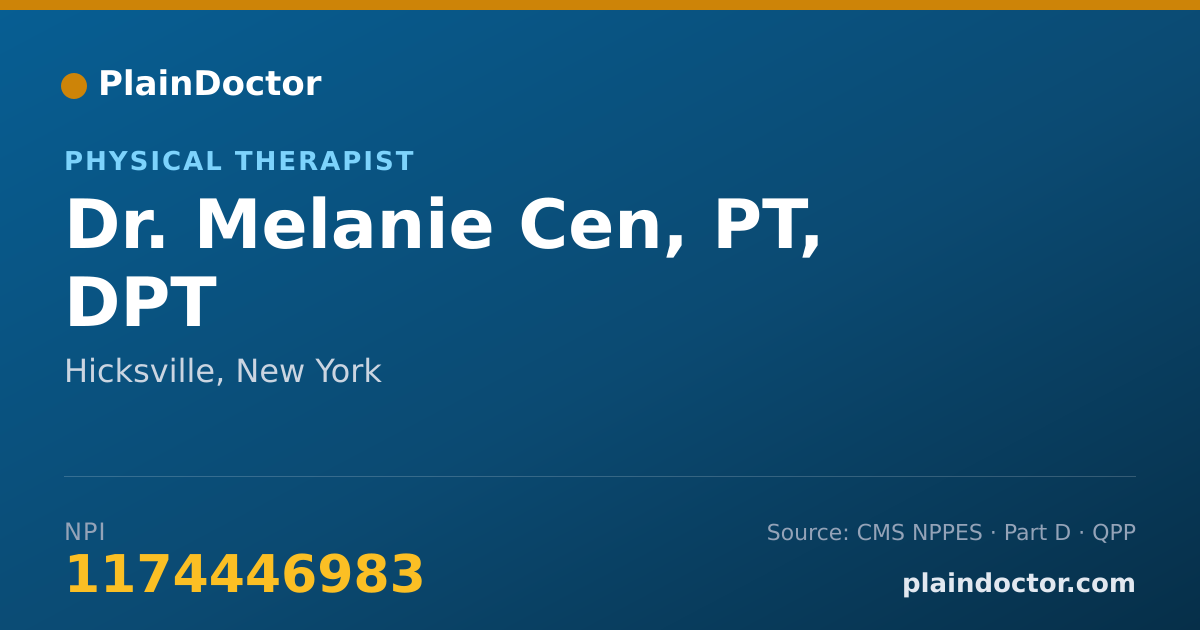 Shareable card for Melanie Cen, PT, DPT - Physical Therapist, Hicksville, NY