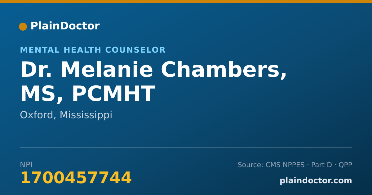 Shareable card for Melanie Chambers, MS, PCMHT - Mental Health Counselor, Oxford, MS