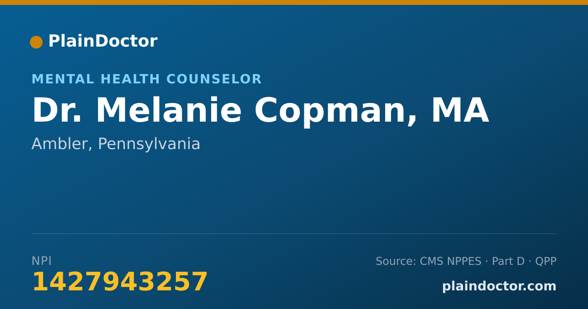 Shareable card for Melanie Copman, MA - Mental Health Counselor, Ambler, PA