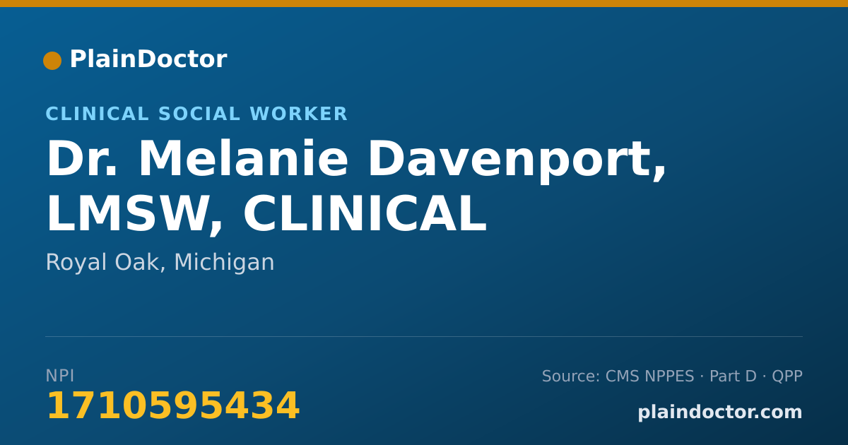 Shareable card for Melanie Davenport, LMSW, CLINICAL - Clinical Social Worker, Royal Oak, MI