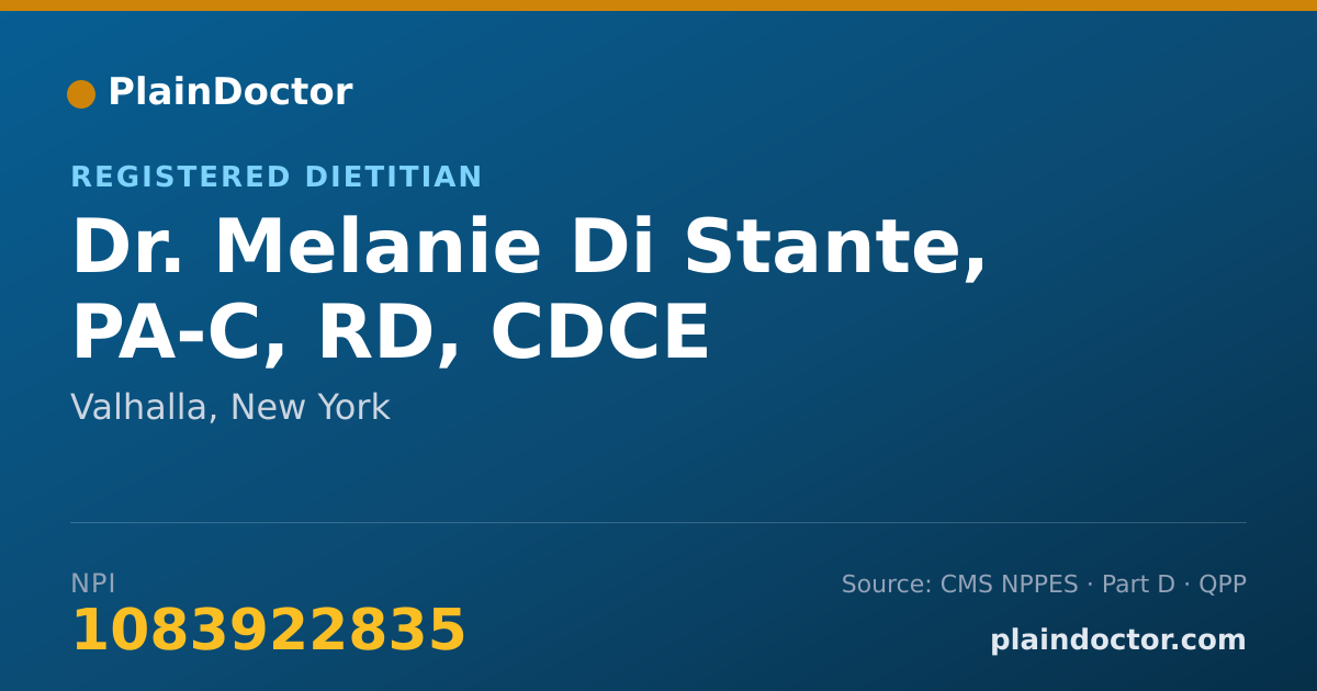 Shareable card for Melanie Di Stante, PA-C, RD, CDCE - Registered Dietitian, Valhalla, NY