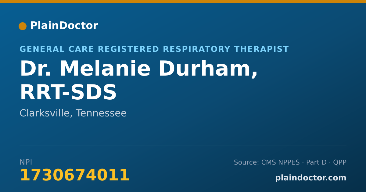 Shareable card for Melanie Durham, RRT-SDS - General Care Registered Respiratory Therapist, Clarksville, TN