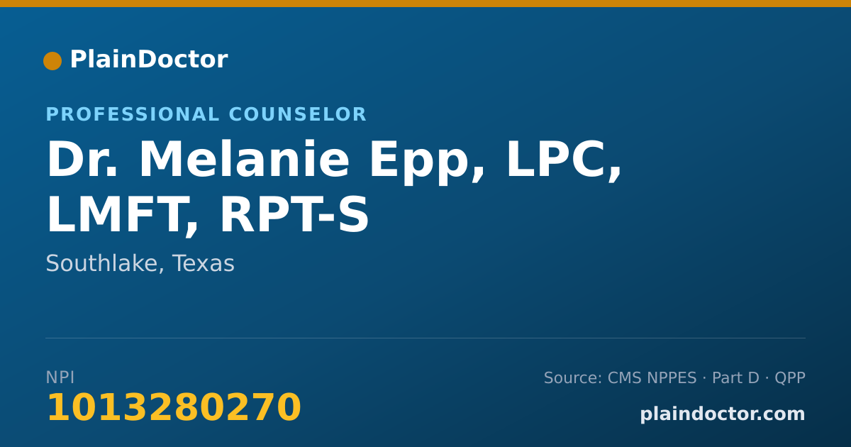 Shareable card for Melanie Epp, LPC, LMFT, RPT-S - Professional Counselor, Southlake, TX