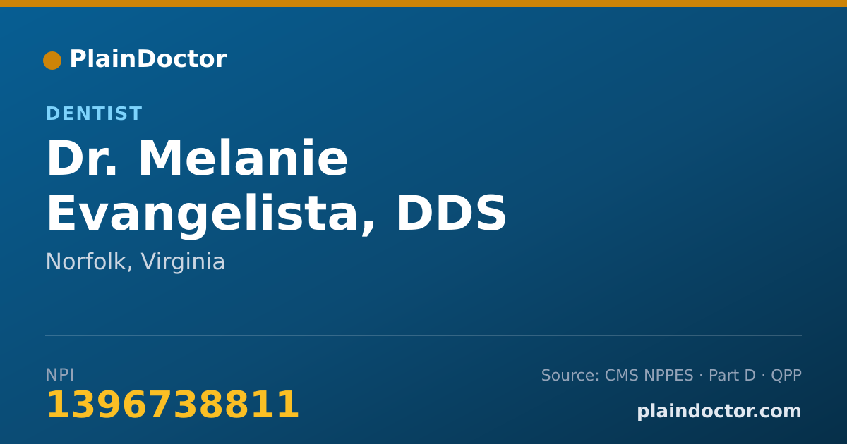Shareable card for Melanie Evangelista, DDS - Dentist, Norfolk, VA