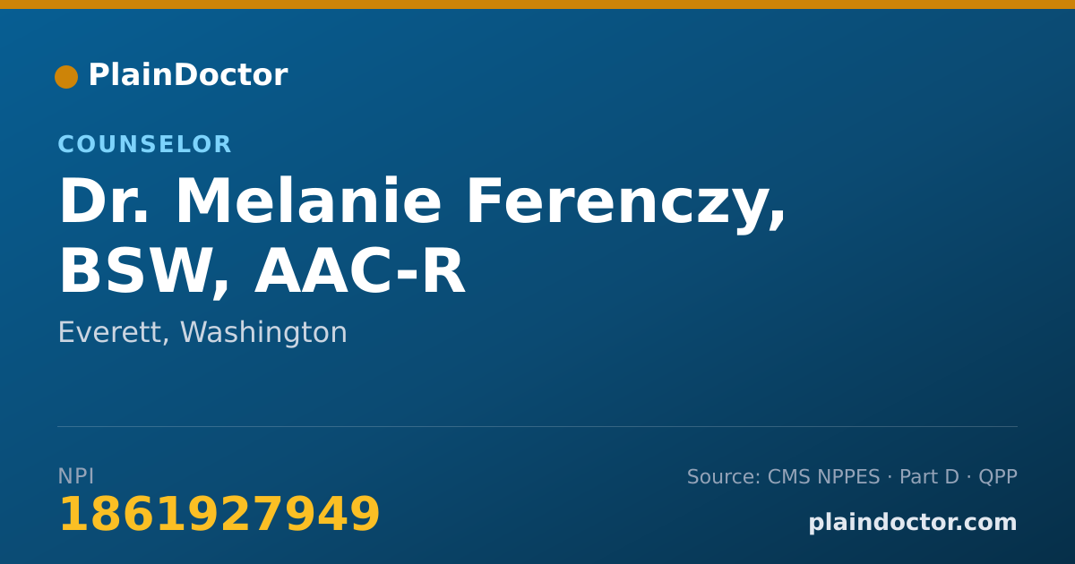 Shareable card for Melanie Ferenczy, BSW, AAC-R - Counselor, Everett, WA