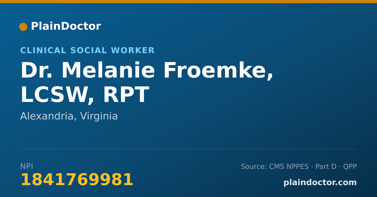 Shareable card for Melanie Froemke, LCSW, RPT - Clinical Social Worker, Alexandria, VA