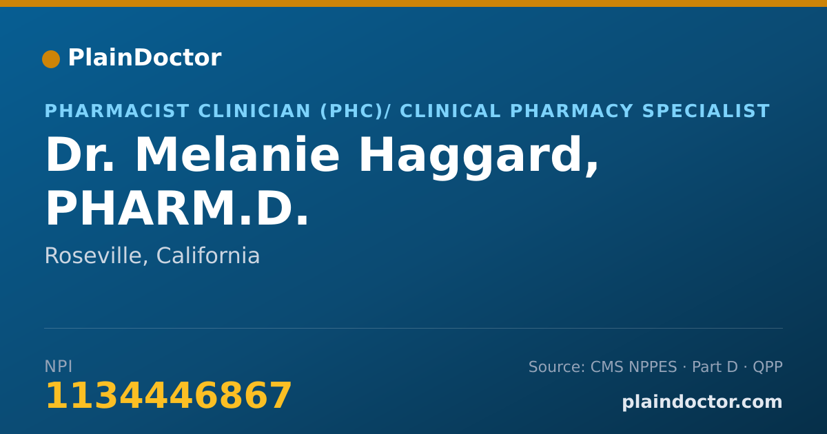 Shareable card for Melanie Haggard, PHARM.D. - Pharmacist Clinician (PhC)/ Clinical Pharmacy Specialist, Roseville, CA