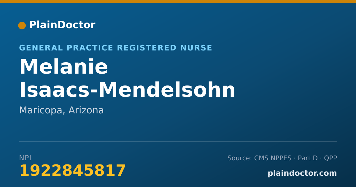 Shareable card for Melanie Isaacs-Mendelsohn - General Practice Registered Nurse, Maricopa, AZ