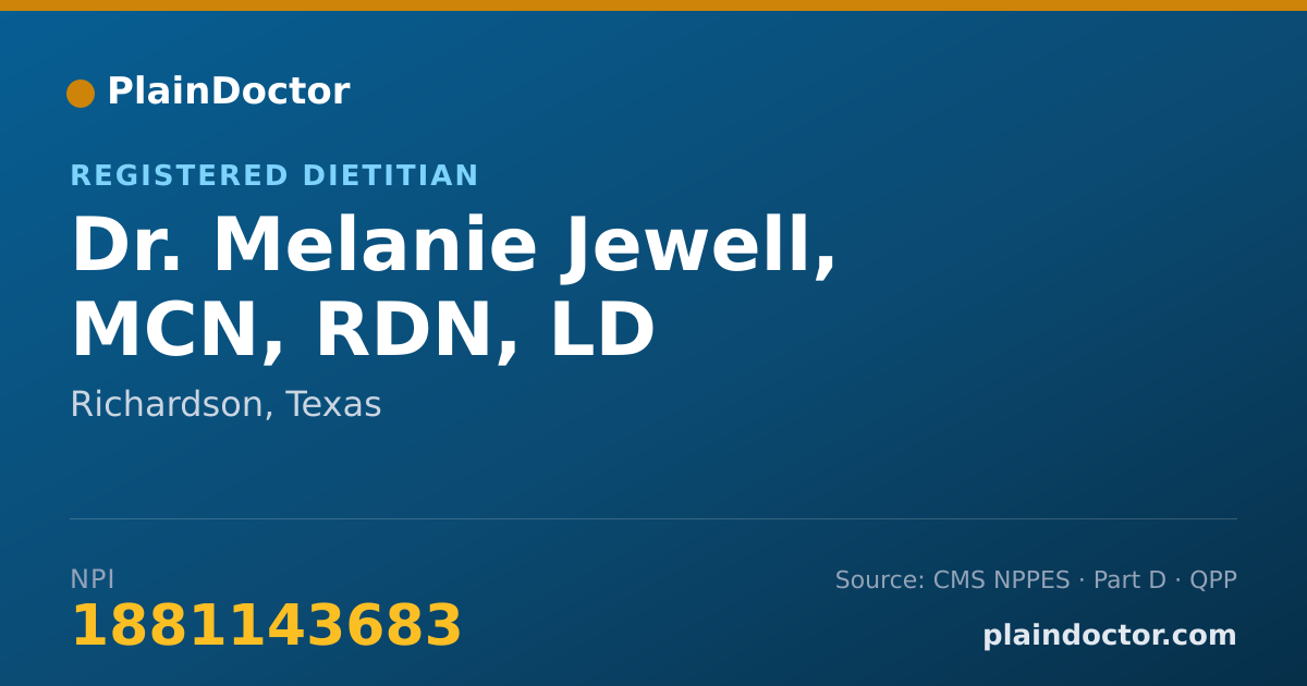 Shareable card for Melanie Jewell, MCN, RDN, LD - Registered Dietitian, Richardson, TX
