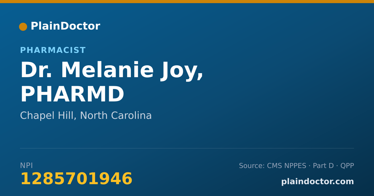 Shareable card for Melanie Joy, PHARMD - Pharmacist, Chapel Hill, NC