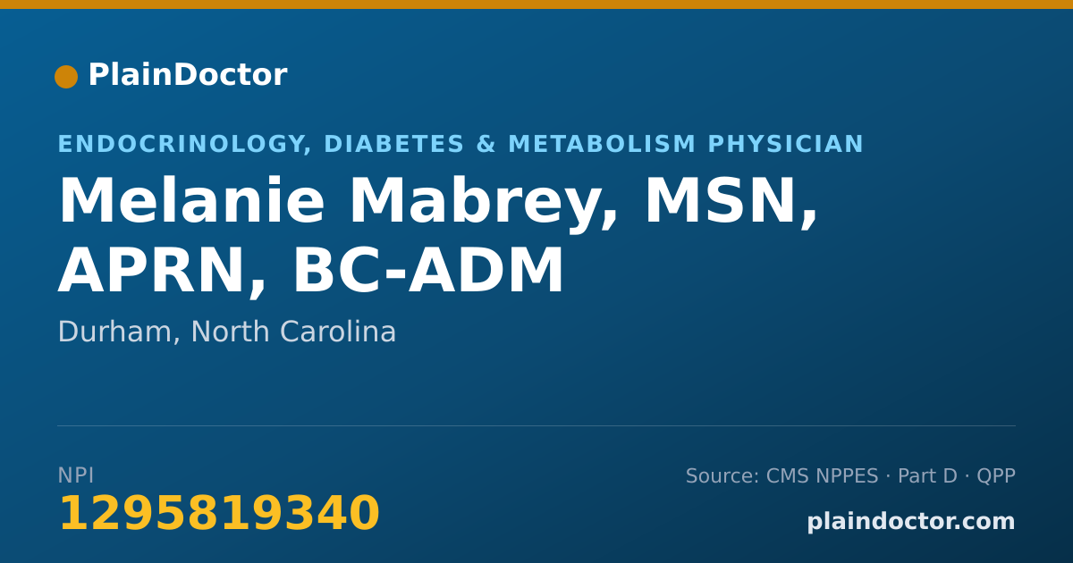 Shareable card for Melanie Mabrey, MSN, APRN, BC-ADM - Endocrinology, Diabetes & Metabolism Physician, Durham, NC