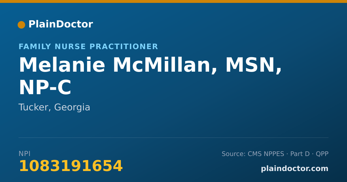 Shareable card for Melanie McMillan, MSN, NP-C - Family Nurse Practitioner, Tucker, GA