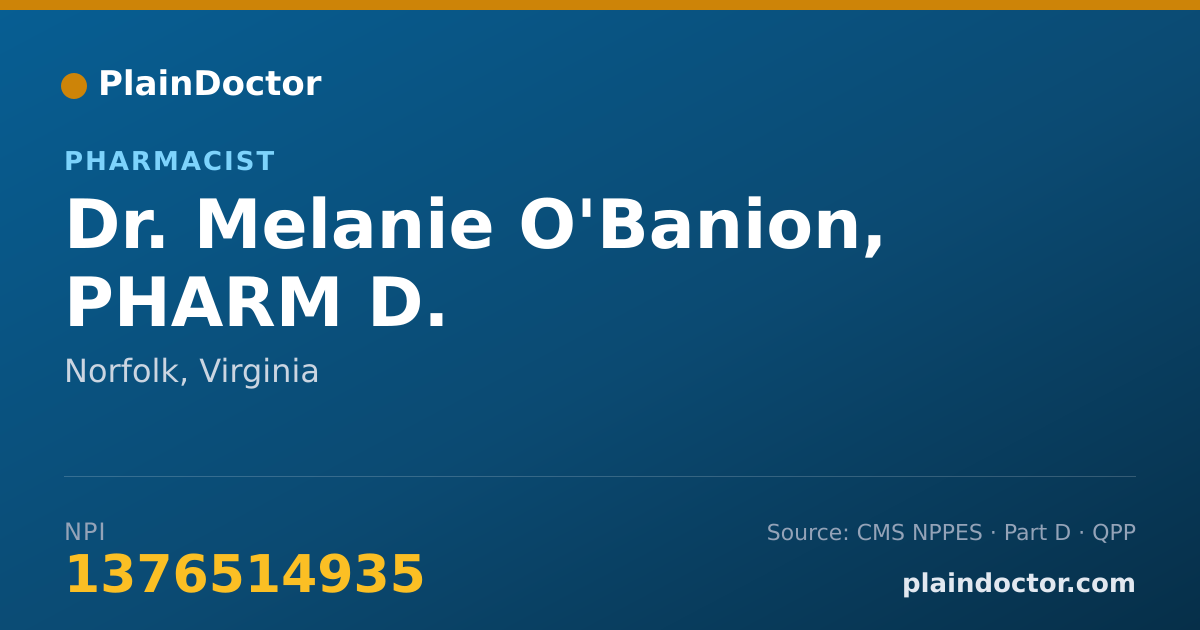 Shareable card for Melanie O'Banion, PHARM D. - Pharmacist, Norfolk, VA