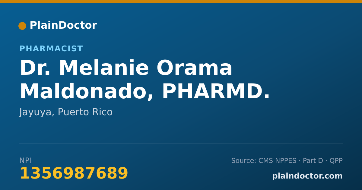 Shareable card for Melanie Orama Maldonado, PHARMD. - Pharmacist, Jayuya, PR